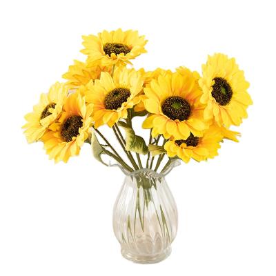 China 3 Heads Wholesale High Quality Natural Silk Sunflower Branch Touch FL5202 Artificial Sun Flower for sale