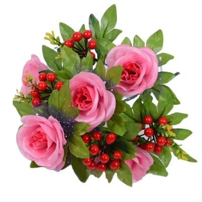 China BQ1008 Natural Touch Real Artificial Silk Rose Bouquet Flowers For Wedding Bridal Bouquet for sale