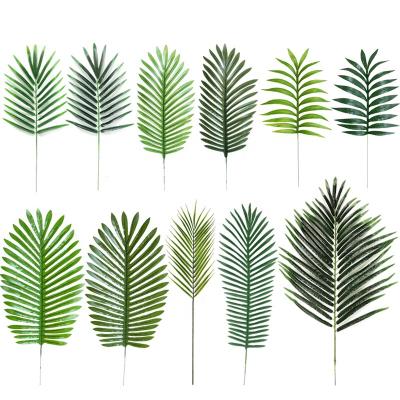 China PL1006 Real Natural Artificial Touch Fan Palm Leaves Fake Plastic Palm Leaf Artificial Tropical Palm Leaves With Stem Party Tropical Decor for sale