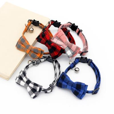 China 2021 Wholesale Personalized Cat Collars With Bells Bowtie Collar Pet Supplies Removable Plaid Dog Collar for sale