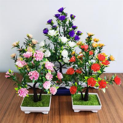 China Silk And Plastic Artificial Potted Fake Flower Plants With Pot Mini Artificial Potted Flower For Bedroom Office Table Decoration for sale