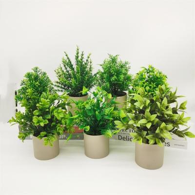 China Fake Plastic Artificial Potted Plants Green Greenery Bonsai For Bathroom Shelf Home Office Table Indoor Decor for sale