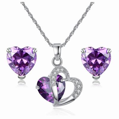 China CLASSIC New Necklace Bridal Jewelry Set New Micro-Inlaid Crystal Zircon Heart-Shaped Necklace Earrings Jewelry Set for sale