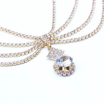 China New Ethnic Multilayer Ethnic Zircon Clavicle Rhinestone Chain Pendant Necklace for sale