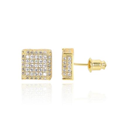 China Environmentally friendly border European and American new hip-hop earrings Micro-inlaid Diamond Simple Personality Cube Spot ear studs wholesale for sale