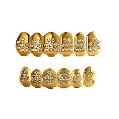 China Exclusive Teeth Grillz Rose Gold Punk Vampire Halloween Diamond Unique Hip-Hop Gold Hip-Hop Customizable Bestselling Crocs for sale