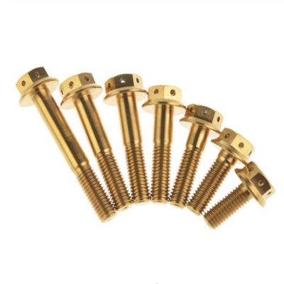 China Auto Parts Quality Fasteners Manufacturer Ming Hai Titanium Gold Plated Titanium Hexagon Flange Bolts for sale