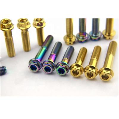 China Titanium Screws For Racing Motorcycle/Cars Titanium Bolts Gold Burnt Color Motor Bike Hexagon Hollow Clamp Head Screws Ti64 Gr5 Fasteners for sale