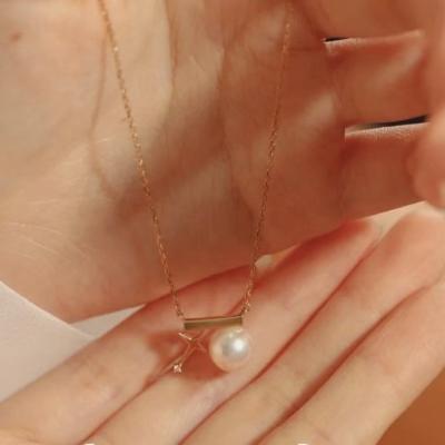 China N278 9-10mm DIY Cute Natural Freshwater Pearl Charm Necklace Chain Accessory 925 Sterling Silver Jewelry For Women for sale