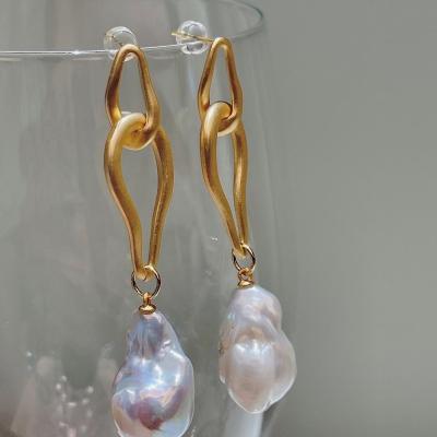 China 011E FASHION Baroque freshwater pearl earrings drop circle jewelry real genuine keshi pearl gold plated women pearl earrings for sale