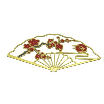 China Wholesale Cheap Retro Style Custom Health Care Institutes Standard Size Brass Metal Fan Bookmark for sale