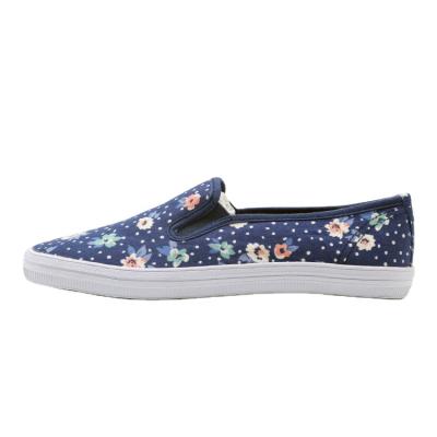 China Fashion Trend Customized Women's Fashion Canvas Fabric Sneakers Casual Slip-on Style Flower Printed Walking Flat Shoes for sale