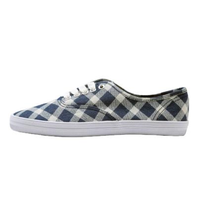 China Women's Plaid Fashion Trend Print Comfortable Canvas Lace-up Casual Flat Sneakers Walking Style Vulcanized Shoes for sale