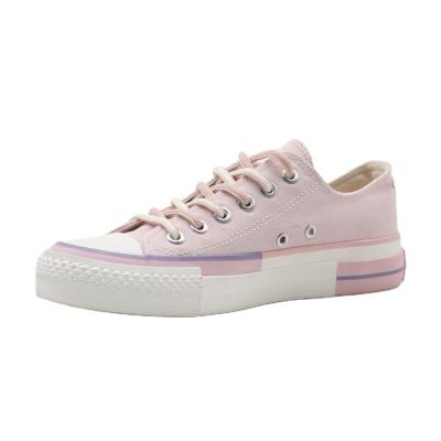 China Fashion Trend Women's Canvas Fabric Mix Color Breathable Pink Lace And Smudge Vulcanized Casual Sneakers Sports Shoes for sale