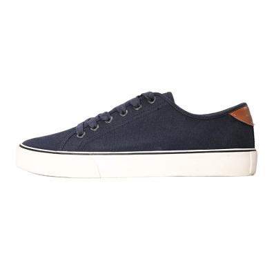 China Fashion Trend Men's Navy Canvas Other With Brown PU Casual Sneakers Vulcanized Sports Running Shoes for sale