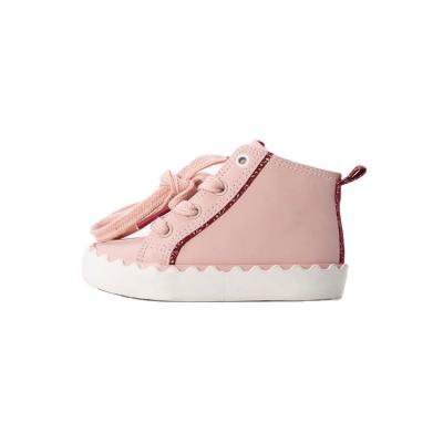 China Waterproof baby zipper pink PU leather with wavy rubber smudge girls boots non-slip children's style casual walking shoes for sale