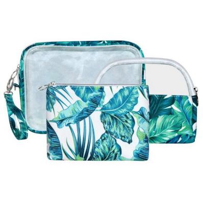 China Customized Is Green Leaves Customized Correct Clear PVC Travel Makeup Cosmetic Case Printed Clear PVC Cosmetic Bag for sale