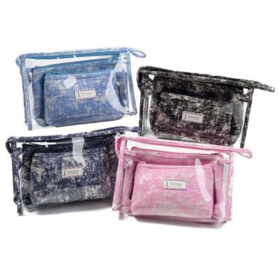 China Customized is ok 2021 China factory 3 pcs cheap price new fashion light weight popular small pvc clear make up cosmetic bags pouch for sale