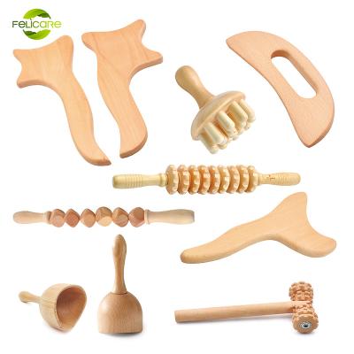 China Good Quality Wooden Body Face Anti Cellulite Massage Maderoterapia Set Wooden Therapy Tools for sale