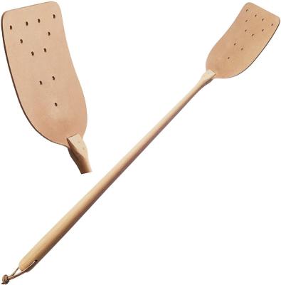 China Durable Custom Heavy Duty Fly Swatters Leather Wooden Handle Household for sale