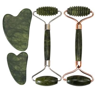 China High Quality Green Jade Roller Stone Face Jade Roller Guasha Set Skin Care Massage for sale