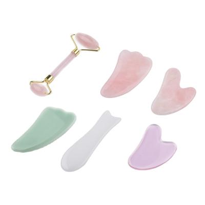 China Face lift jade roller gua sha set gua sha rose quartz for face body massager gua sha massage for sale