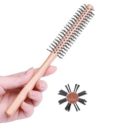 China Small Wooden Round Hair Brush Wholesale Round Mini Roller Styling Hair Brush for sale