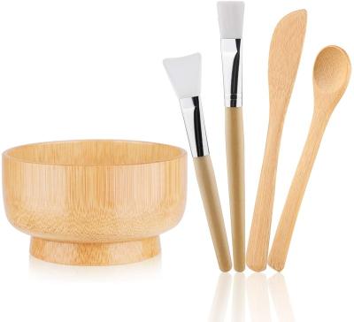 China DIY 5-Pack Facial Care Bamboo Wooden Facial Bowl Set Facial Blending Tools Mixing Kit Bowl Spatula Brush Nylon Brush Wooden Spoon for sale