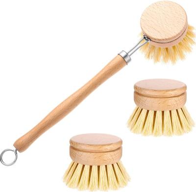 China Sustainable Naturals Scrub Beech Dish Wash Brush With 2 Pieces Replacement Brush Heads For Kitchen for sale