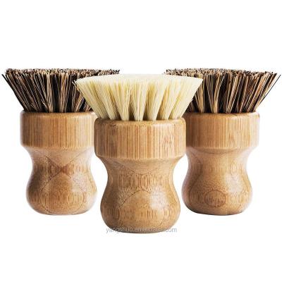 China Viable Palm Sisal Pot Brush Bamboo Around 3 Pack Mini Dish Brush Cleaning Kit Washing Cleaning Brush Kitchen Pots for sale