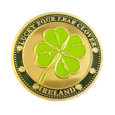 China Custom Enamel 4 Leaf China Sweet Clover Logo Lucky Fortune Reward Coins for sale