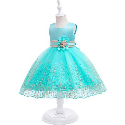 China Washable Children's Dress With Jacquard Embroidered Yarn Temperament Bowknot Dress Partywear Girl's Design Fancy Dress New for sale