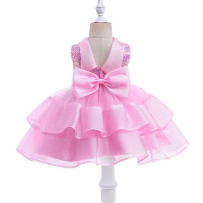 China Washable Toddler Girls Contrast Sequin Puff Sleeve Mesh Hem Gown Dress Party Dress for sale