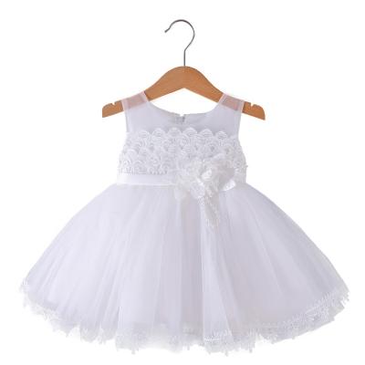 China Washable Flower Design White Color Polyester/Cotton Striping Princess Dress Breathable Baby Girl Dress for sale