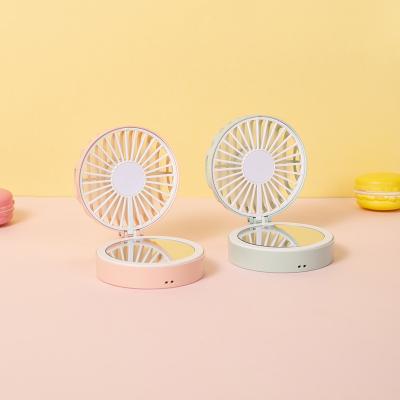 China Foldable Adjustable Portable Makeup Mirror Usb Mini Rechargeable Fan With Mirror Desktop Makeup for sale