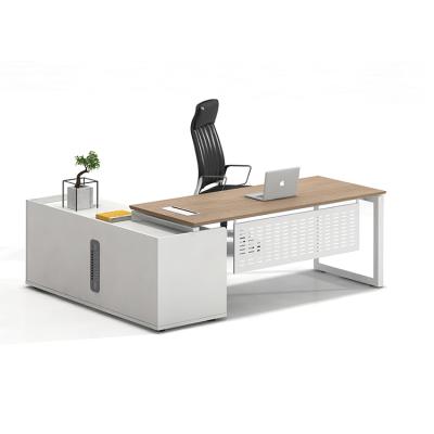 China Convertible Modern Minimalist Office Steel Frame L Shape Desk With Single Cabinet Executive Manager Desk for sale