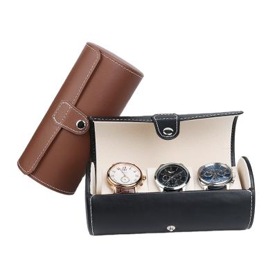 China Recyclable Portable PU Leather Watch Case Storage 3 Slots Travel Watch Box Watch Multi Style Assortment for sale