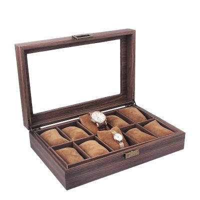 China Wholesale Wooden Watch Packaging Box Watch Box PU Leather Brown Luxury High Quality Watch Box 6 Slots 10 Slots In Stock for sale