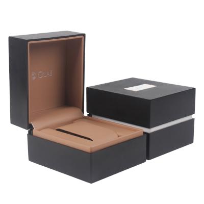 China Custom Wholesale LOGO Printing Watch Gift Packaging Box Logo Black Plastic Watch Box Watch Packaging Box for sale