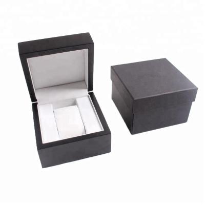 China Handmade Wholesale Luxury Black Matte Lacquer Wooden Watch Box With Silk Screen Customized Logo for sale