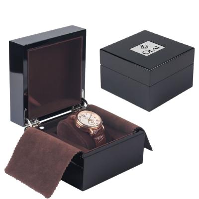 China Wooden Luxury Black Lacquered Wooden Watch Box For Packing With Protect Tarpaulin for sale