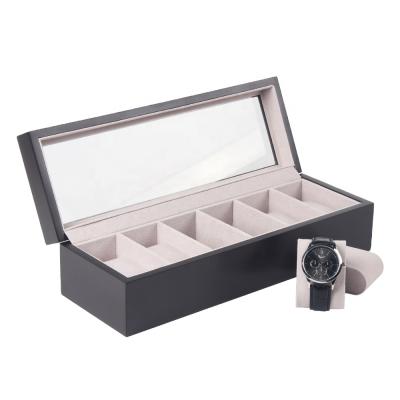 China MDF Stock Black Lacquer Wooden Watch Packing Box 6 Slots Watch Packing Box , Watch Box Luxury for sale