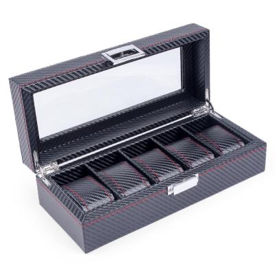 China High End 5 Slots Leather Watch Box Display Watch Box With Lock Watch Gift Box Clamshell Watch Packing Case for sale