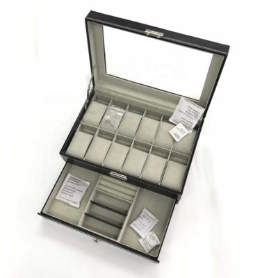 China With Window Wholesale Leather With Window 12 Slot Double-Layer Jewelry Box Watch Display Box for sale