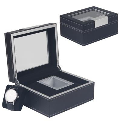 China Elelgent Customized Luxury Leather Microfiber PU Watch Storage Display Packaging Box With Glass for sale