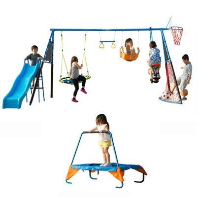 China Amazon New Products Modern Hot Selling Backyard Kids Metal Swing Set With Slide Climbing Frame for sale