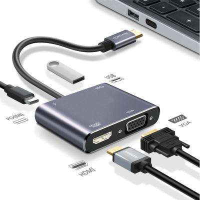 China Gigh-end Aluminum and Magnesium Alloys USB3.0 Palladium 4 in 1 USB C Hub Adapter USB C Data Hub with PD Charging Port for PC Notebook for sale