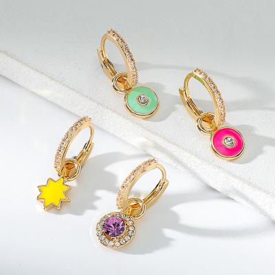 China Color Enamel 2022 Colorful Enamel Zircon Ear Clip Circle Earrings Wholesale Summer New Design For Women for sale