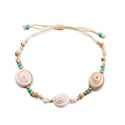 China 2021 New Design Handmade Vintage Beach Style Snail Anklet Beaded Shell Woven Turquoise Bead Bohemian Anklet Anklet Beaded Adjustable Rope For Women for sale