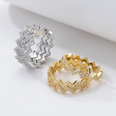 China CZ Wave Copper Ring New Fashion Ins Elegant Copper Ring Set Real Silver Gold Finger Plated CZ Wave Ring Women for sale